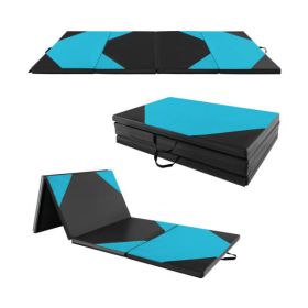 10 Feet X 4 Feet X 2 Inch Folding Exercise Mat With Hook And Loop Fasteners-Navy - Color: Navy