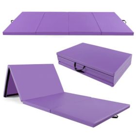 4-Panel Pu Leather Folding Exercise Mat With Carrying Handles-Purple - Color: Purple