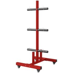 2 Inch Weight Plate Rack, Plate Rack Holder For Olympic Weight Plates and Bars, with 4 Transport Wheels and 6 Fasten Clamps, 440lbs Capacity, Red