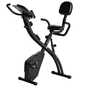 3 in 1 Folding Exercise Bike, Foldable Stationary Bike with 8-Level Magnetic Resistance, Adjustable Seat, Black