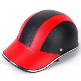 1Pc Safety Bicycle Helmet Adjustable Windproof Bike Helmet Sunshade Baseball Cap Anti-UV Cycling Motorcycle Hat Leather Helmet (Option: Red)