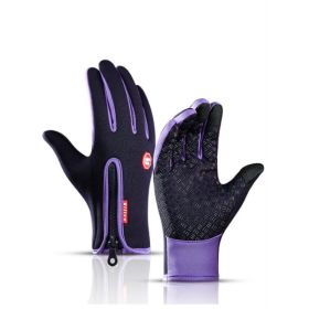 Winter Gloves Touch Screen Riding Motorcycle Sliding Waterproof Sports Gloves With Fleece (Option: Purple-L)