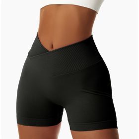 V-Waist Peach Lifting High-Waisted Yoga Workout Shorts For Women Quick-Dry Seamless Leggings Perfect For Running & Yoga (Option: Black-L)