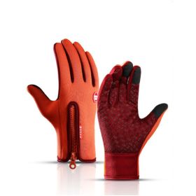 Winter Gloves Touch Screen Riding Motorcycle Sliding Waterproof Sports Gloves With Fleece (Option: Orange-M)