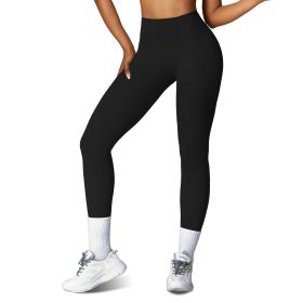 Women\'s High Waist Workout Leggings Tummy Control Compression Yoga Tight Pants Gym Pants Athletic Running Leggings with 25In Inseam No Front Seam (Option: Black_L)