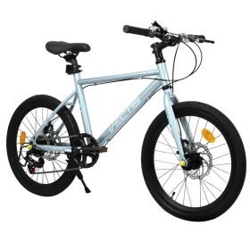 A20183 Kids Bike For 6-12 Years Old, 20 Inch Children's Bicycle For Boys Girls, 7-Speed Steel Frame, , Dual Disc Brakes, 20x1.75 Inch Tires Road (Option: Silver)