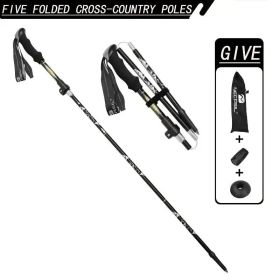 Five Section Folding Trekking Cane For Hiking And Walking - Lightweight 7075 Aluminum, Strong And Durable Outer Lock And High-density EVA Grip, M (Option: 1PCBlack)