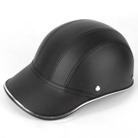 1Pc Safety Bicycle Helmet Adjustable Windproof Bike Helmet Sunshade Baseball Cap Anti-UV Cycling Motorcycle Hat Leather Helmet (Option: Black)