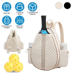 Pickleball Sling Bag for Men Women Waterproof Badminton Tennis Backpack with Wet Pocket Hidden Fence Hook Machine Washable GPCT5413 (Color: Beige)