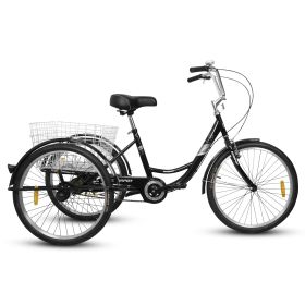 A24631 Adult Tricycles, 1 Speed Adult Trikes 24 inch 3 Wheel Bikes, Three-Wheeled Bicycles Cruise Trike with Shopping Basket for Seniors, Women, (Color: BLACK)